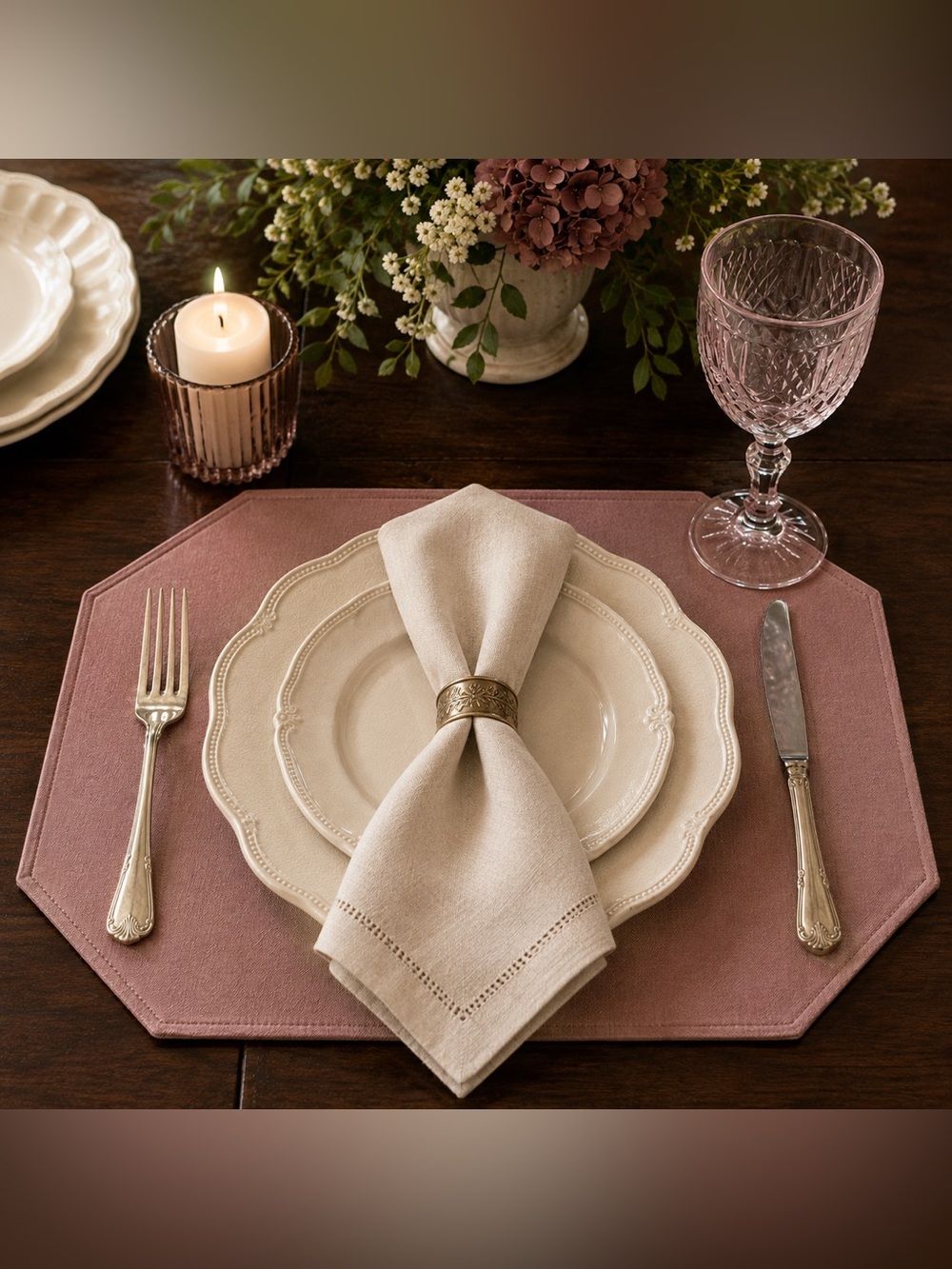 Four Placemats Vintage 80s Dusty Rose Woven Set of 4 Traditional Table Linens